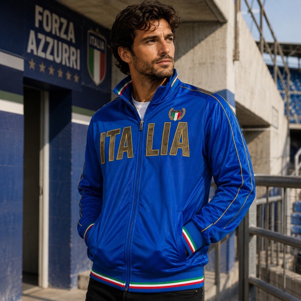 Italia Soccer Track Jacket Mens XXL Blue Gold Full Zip Y2K Streetwear Italy
